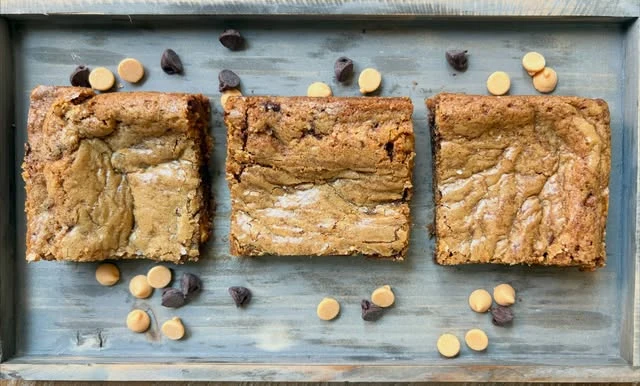 Three golden brown butter blondies